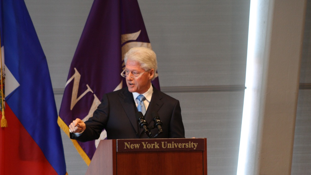      U.N. Special Envoy to Haiti Bill Clinton speaks to civil society organizations at New York University. Photo by Roque Planas.