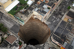 A sinkhole caused by Tropical Storm Agatha in Guatemala City.